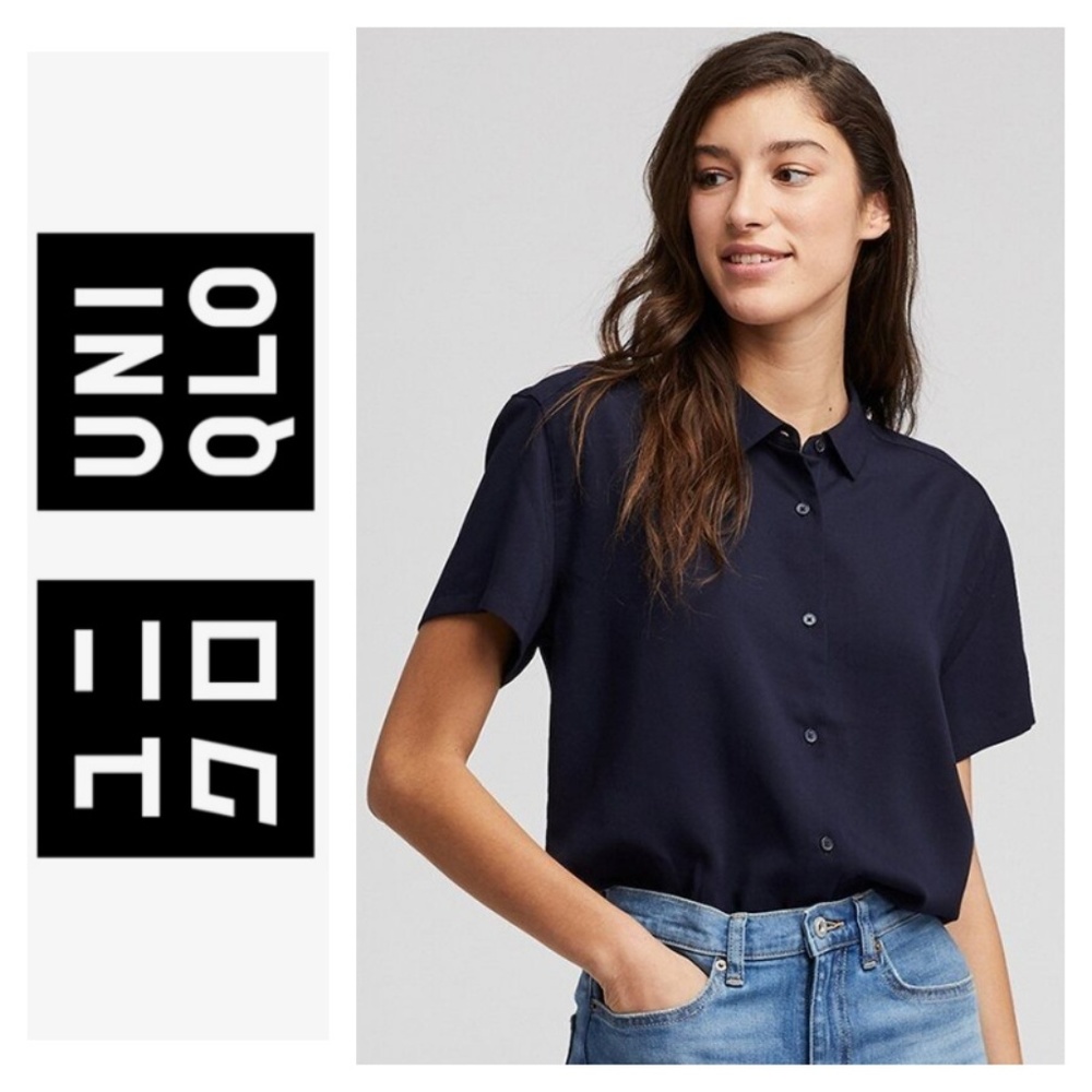 NWOT Uniqlo Cobalt Blue Rayon Short Sleeve Blouse